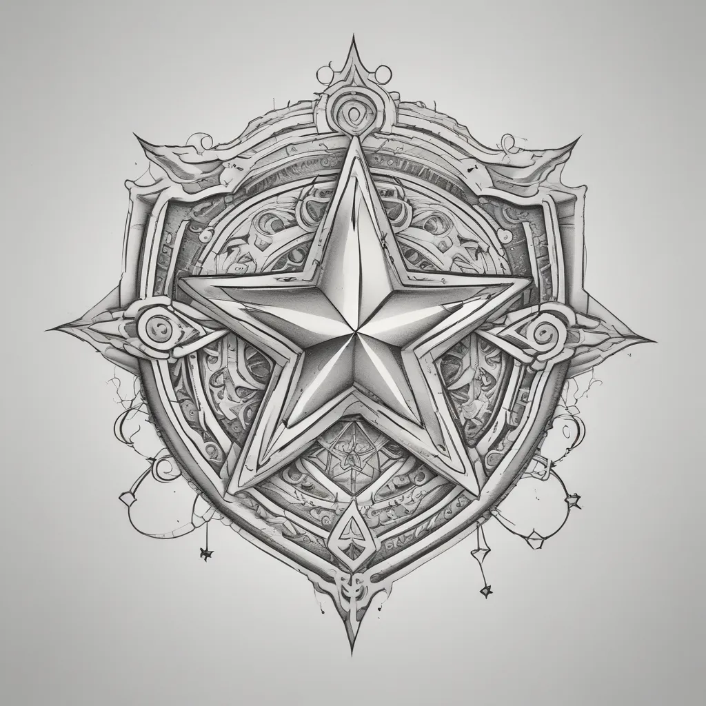 Protection shield, H and L inside, little star, black white, simple design tatuaje