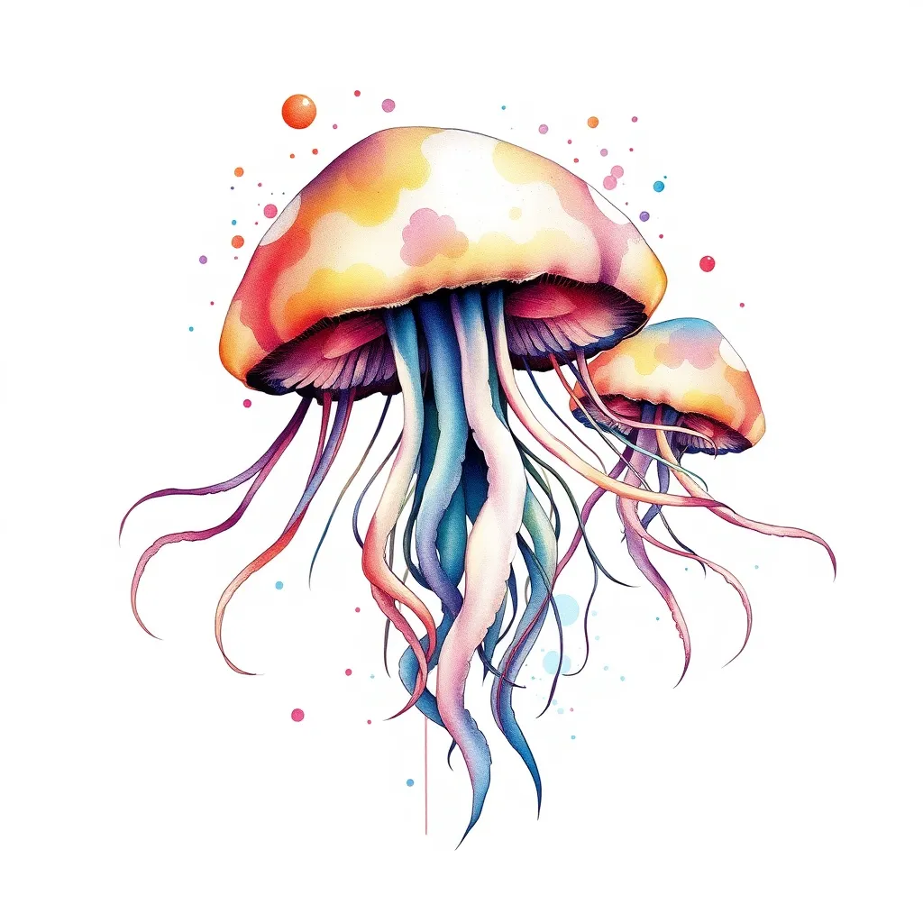 Psychedelic jellyfish like mushrooms stretch out their tentacles 入れ墨