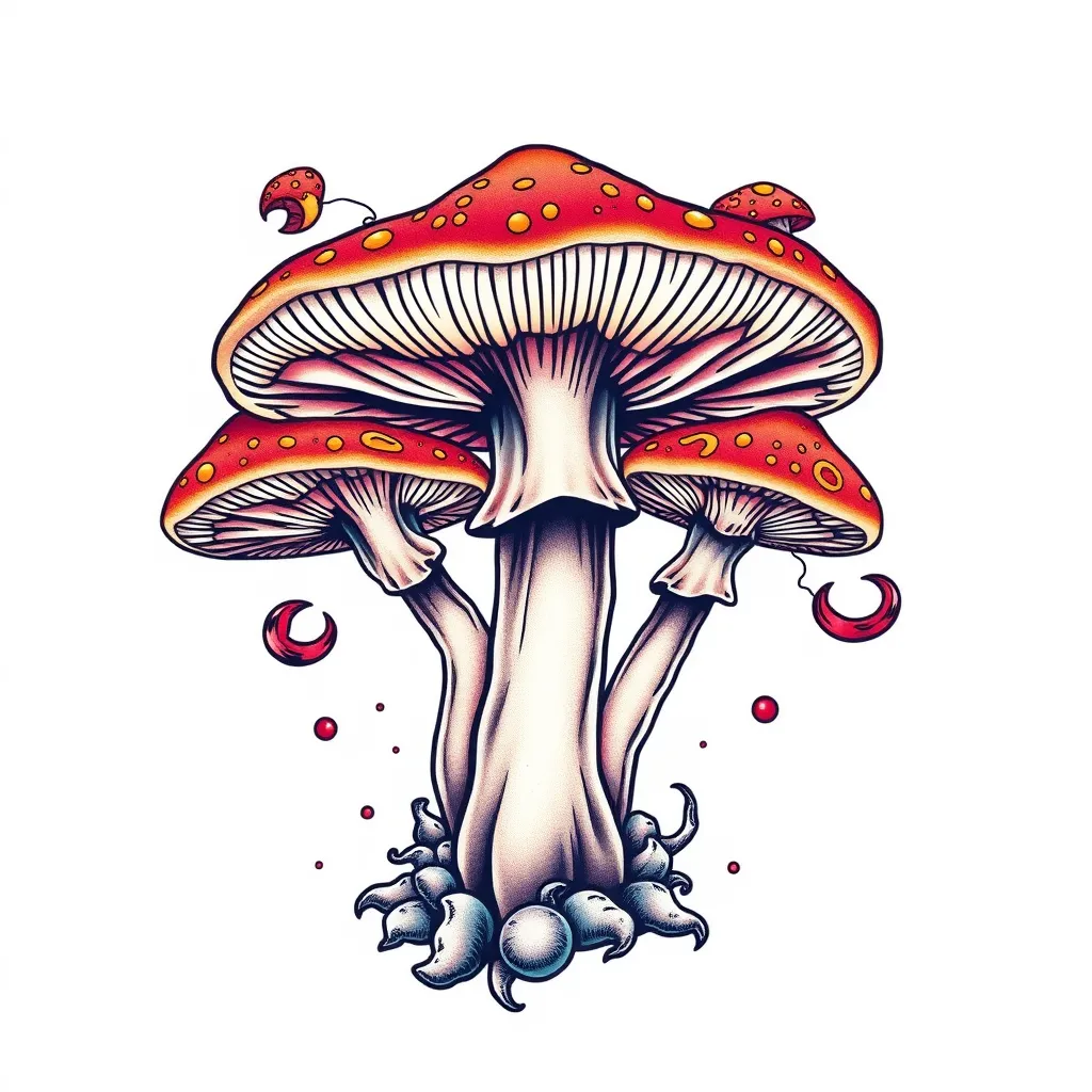 Psychedelic mushroom like mushrooms stretch out their tentacles 纹身