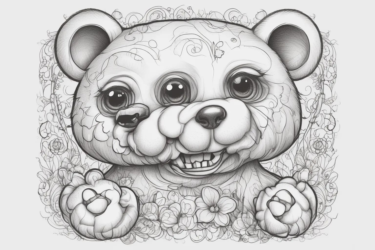 puppet Teddy bear, happy face,  tattoo