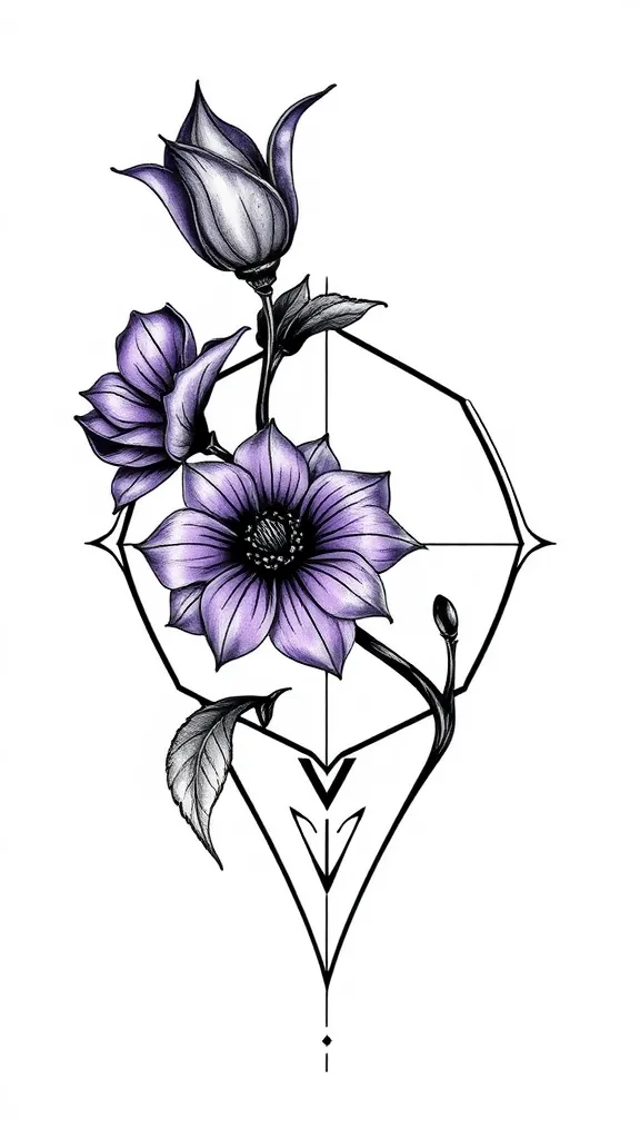 Violette avec tige et forme geometrique tattoo