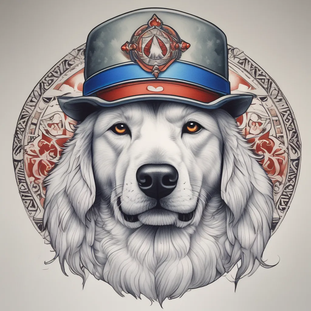 pyrenees dog wearing maga hat tatuointi