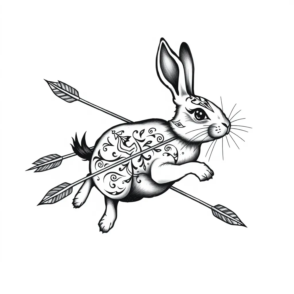 Rabbit running from arrows tattoo