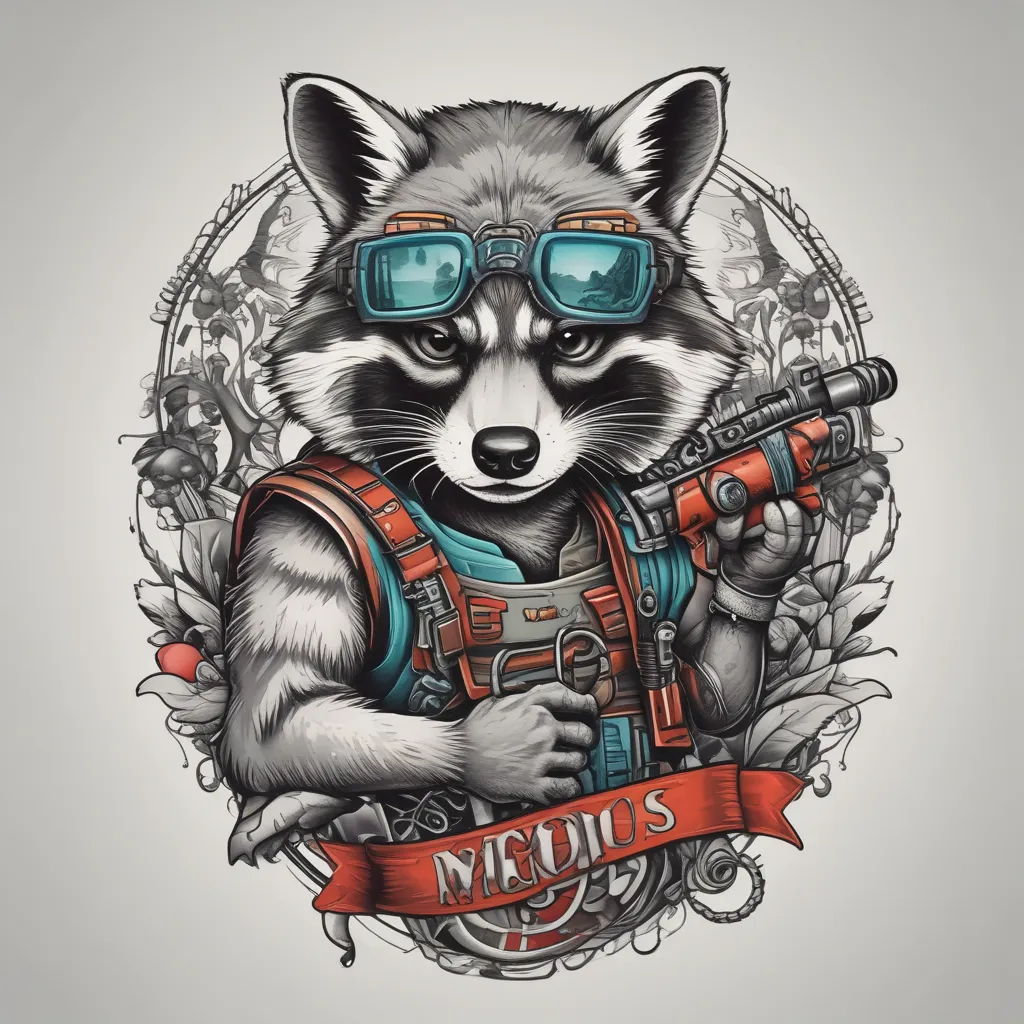 Raccoon with a machine gun τατουάζ