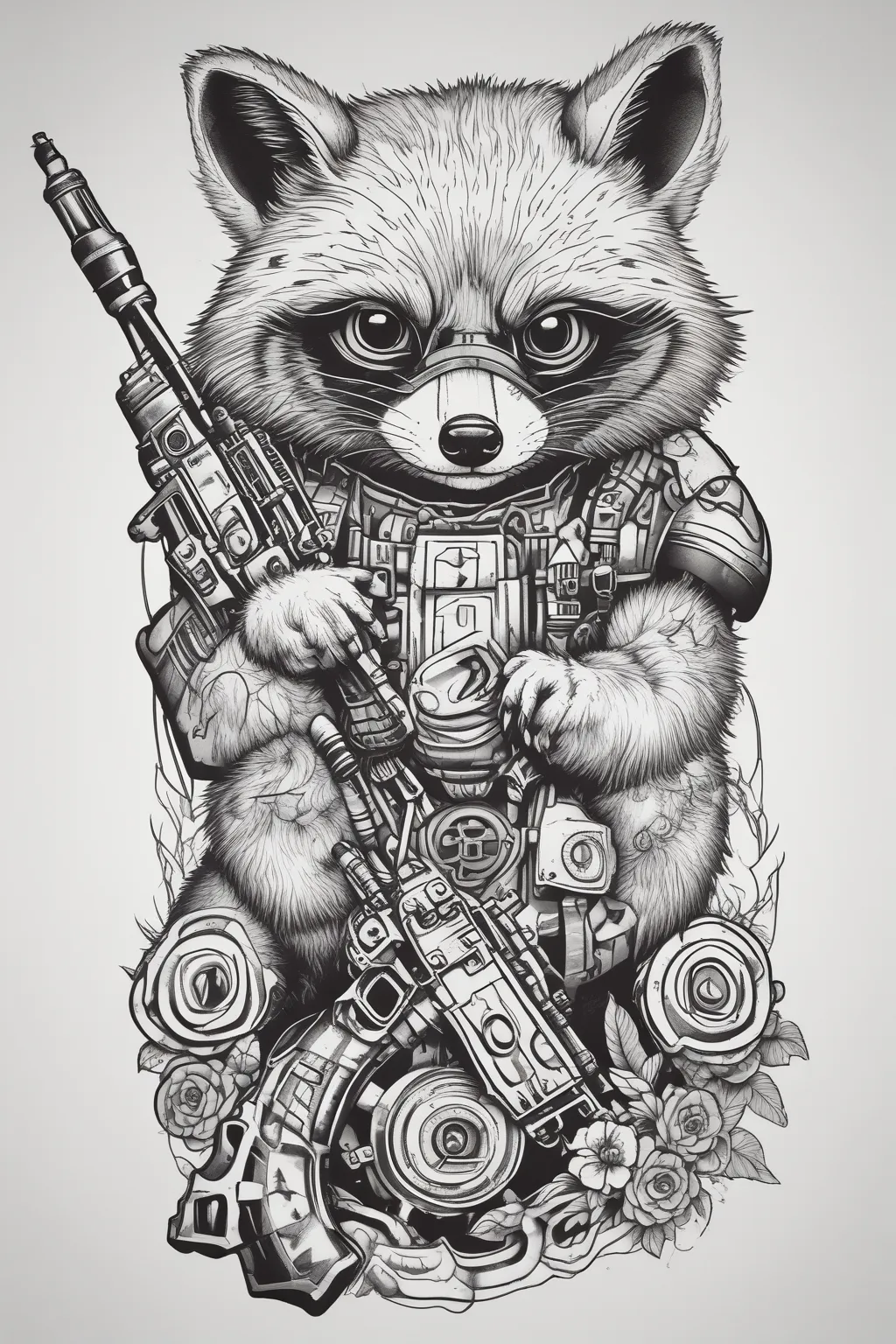 Raccoon with a Nazi machine gun  tattoo