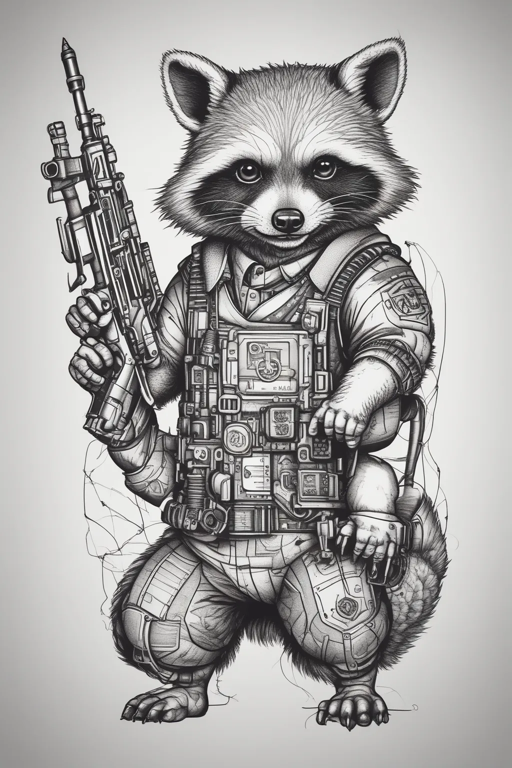 Raccoon with a Nazi machine gun  tattoo