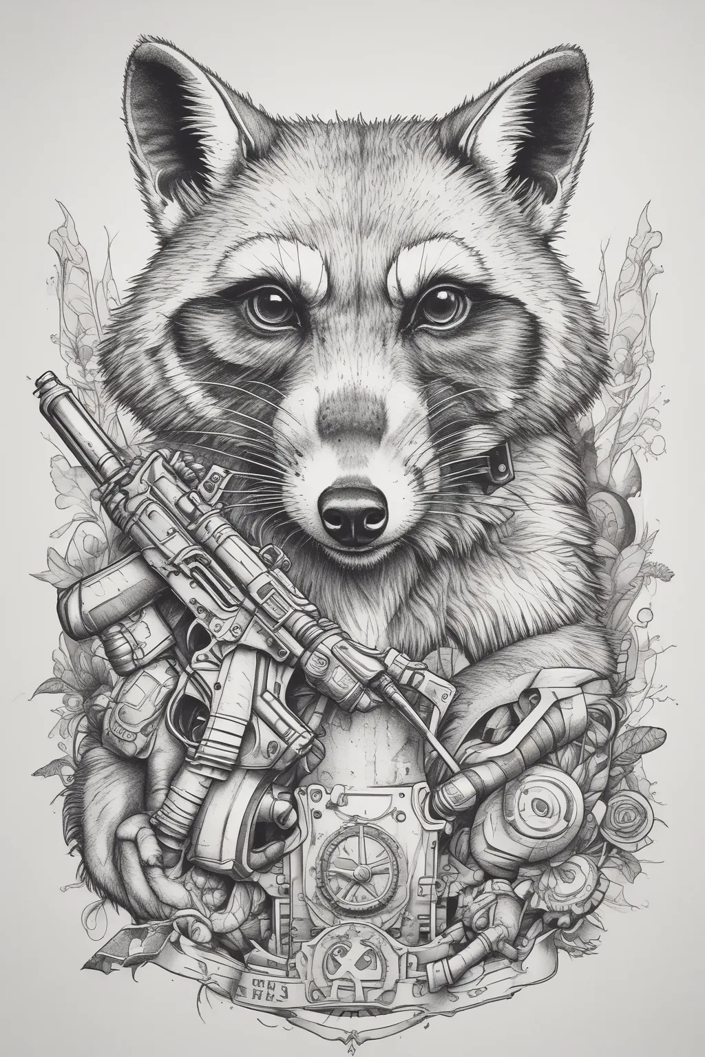 Raccoon with a Nazi machine gun  tatuaż