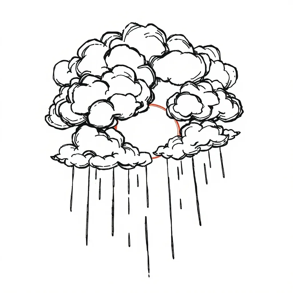 emoji🌦️⛈️，雷雨云，被云半遮的太阳，夸张造型，几何线条，乱码 纹身