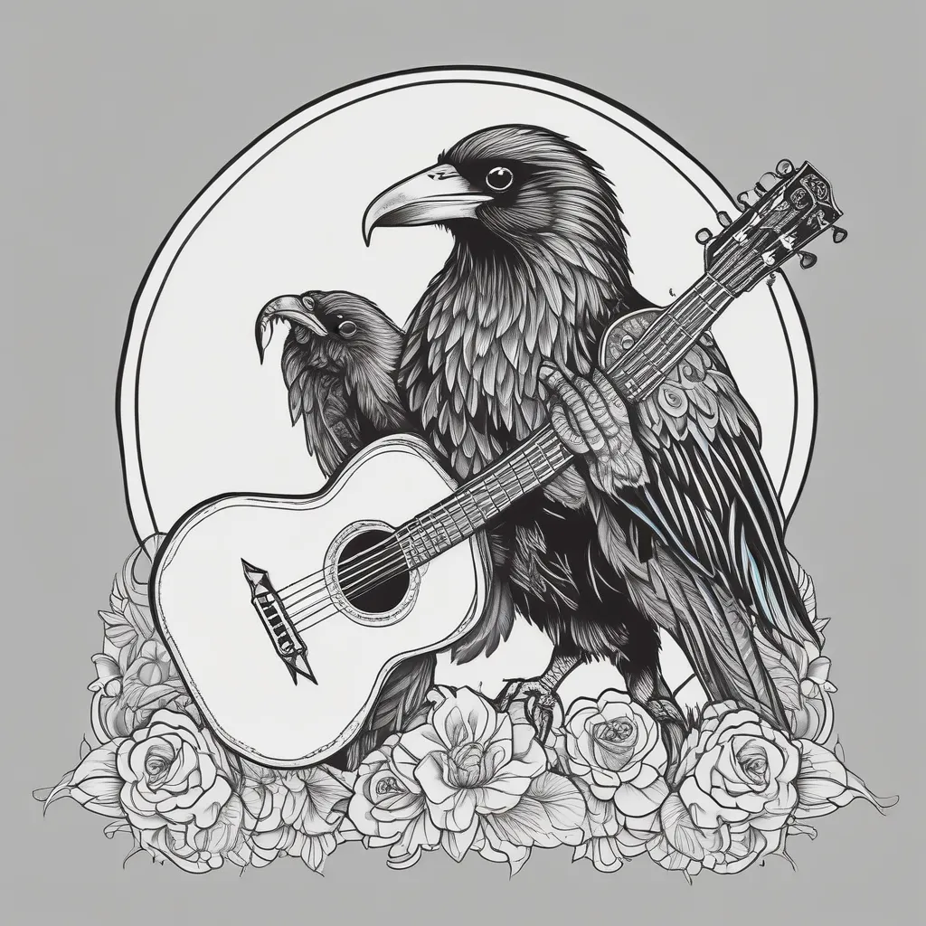 Raven playing guitar tattoo