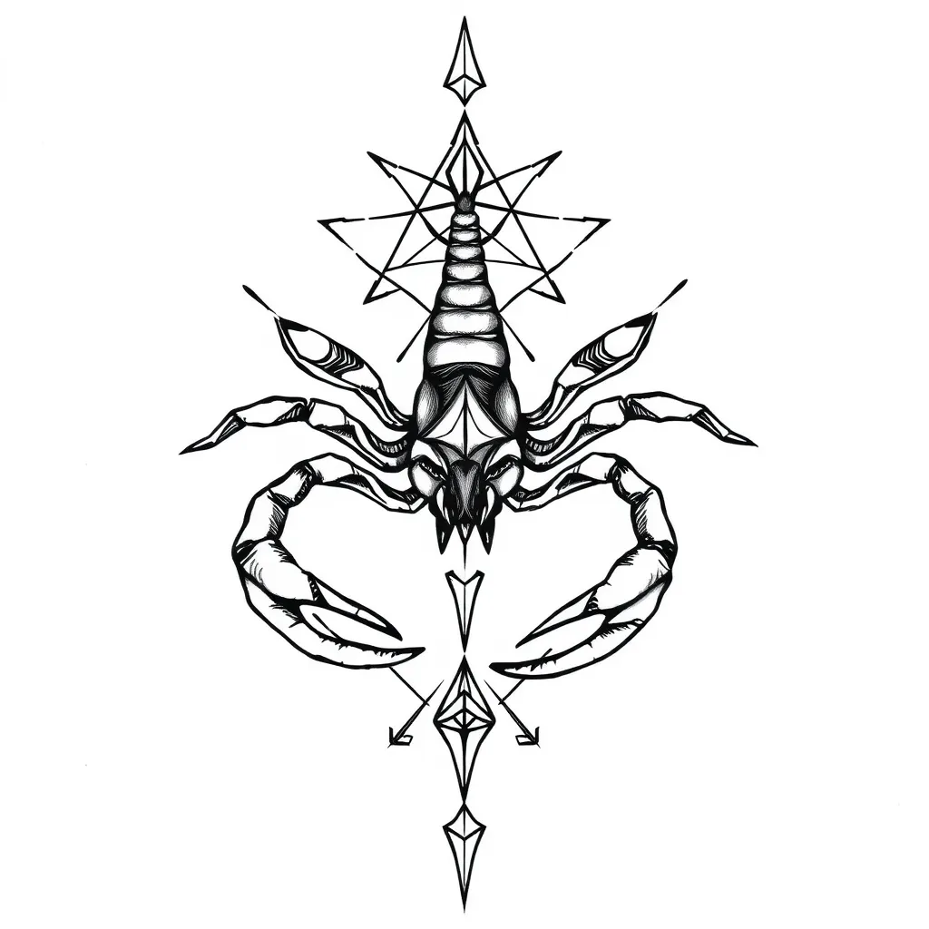 realistic scorpion in the sea, linear style tatuaż