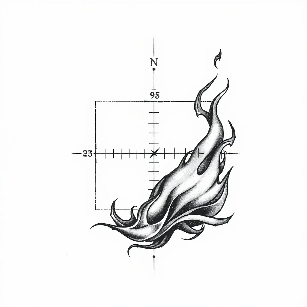 直角坐标系+火焰，要求黑白 tattoo