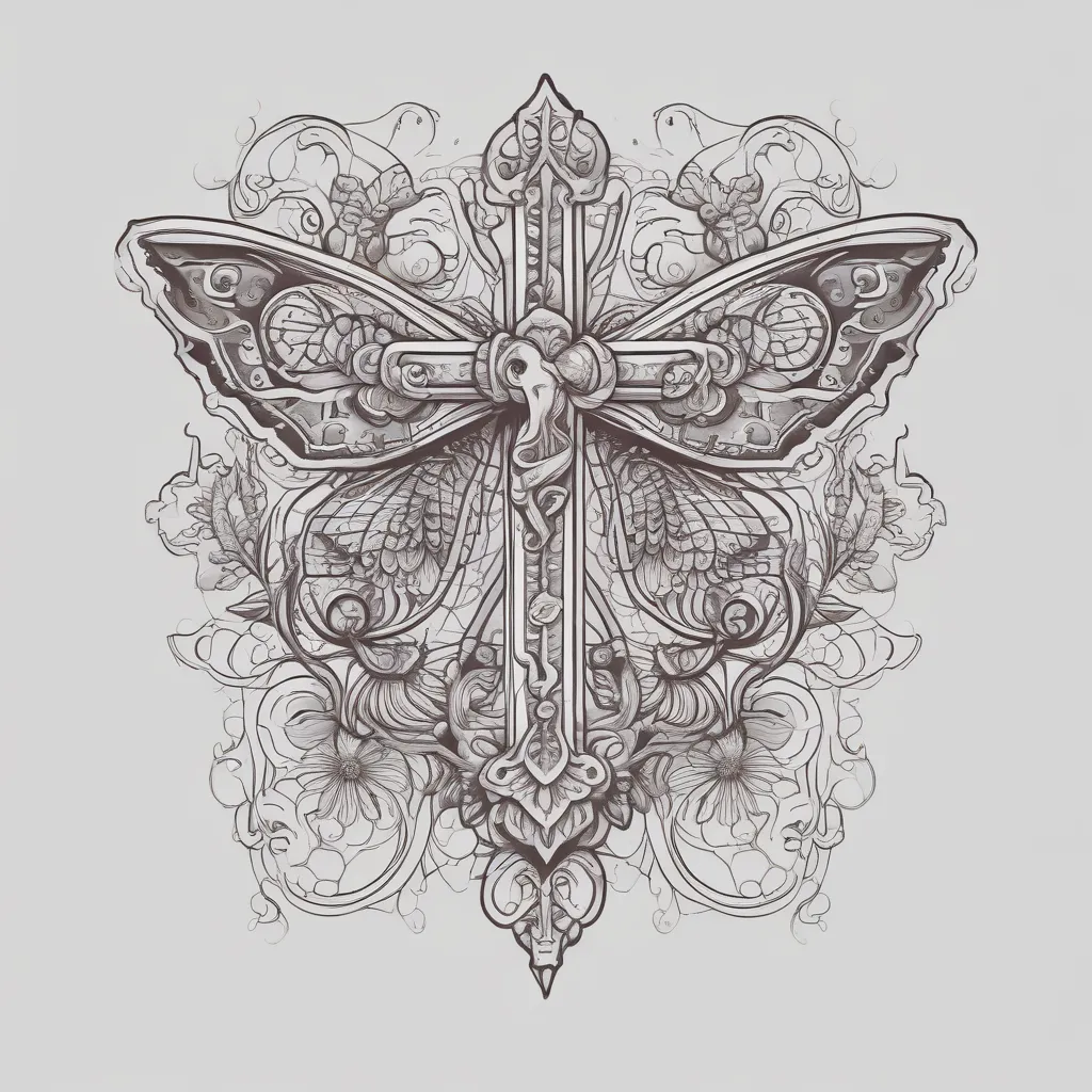 religious cross and butterfly 문신