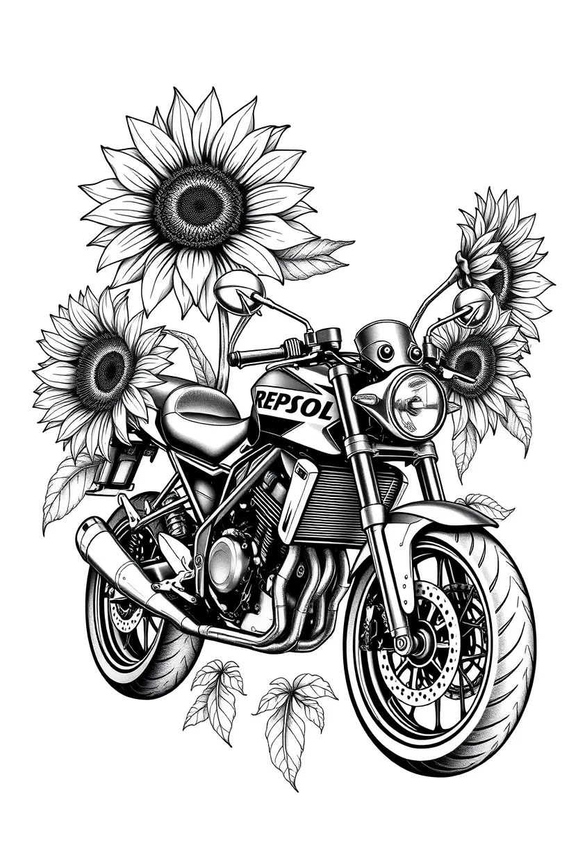 moto repsol, girasoles tatuaż