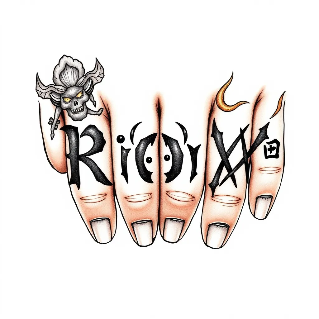 RIOXX letras en los dedos tattoo