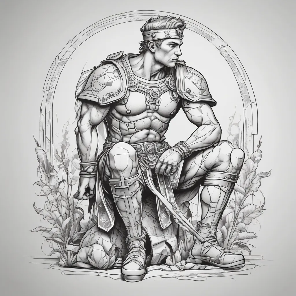 Roman soldier kneeling on one knee sketch style tatoeage