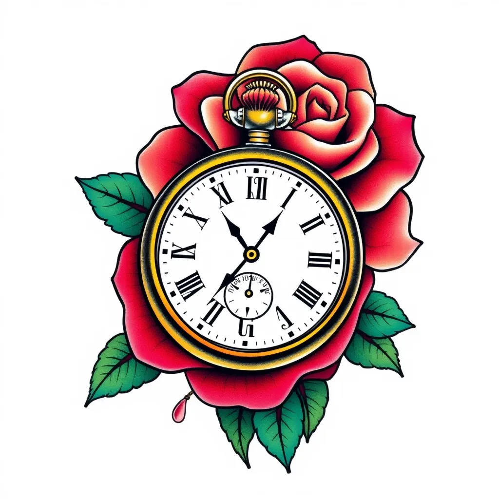 rose et montre a gousset  tatuointi