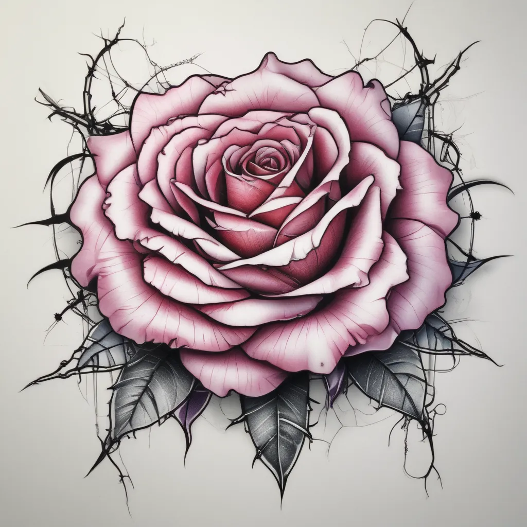 Rose with barbed wire instead of thorns 문신