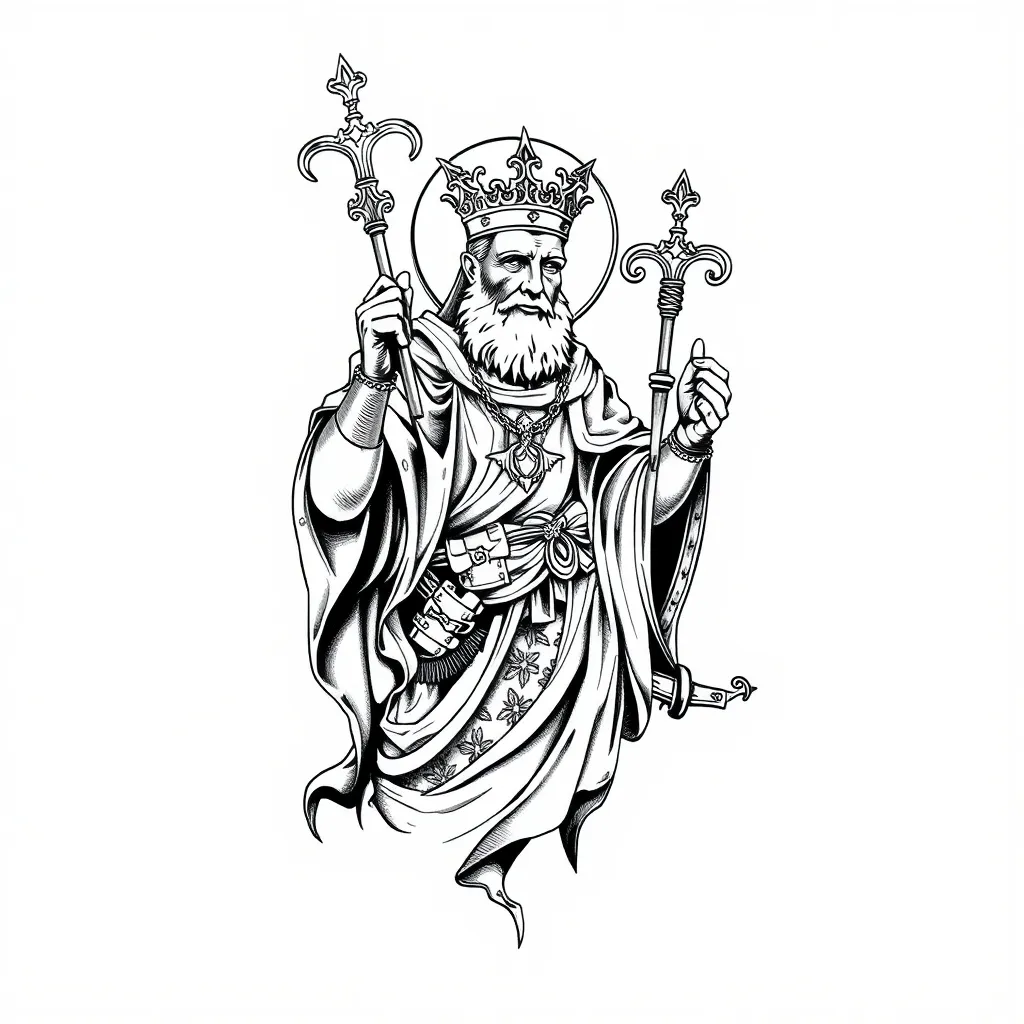 San Pedro con las llaves del cielo con aprendía de guerrero 문신
