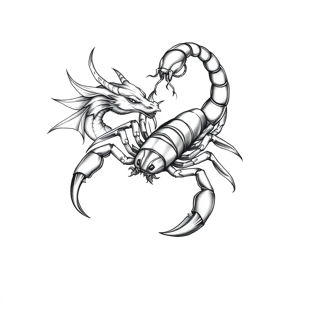 scorpion is a shadow and the dragon is around the scorpion  tattoo