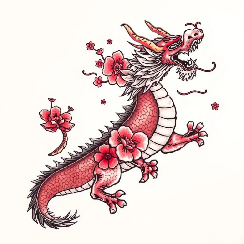 七分袖半甲樱花龙 وشم