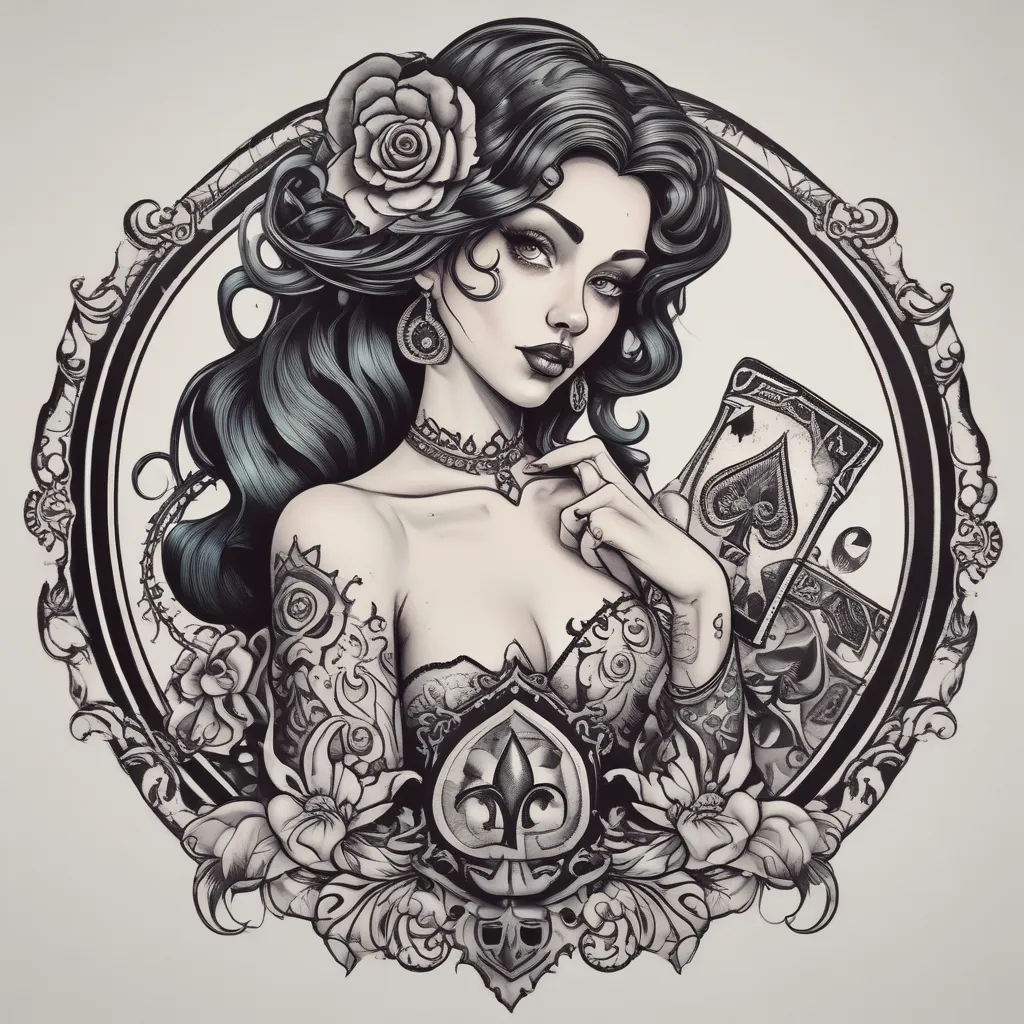 sexy queen of spades girl blacked pin up tetování