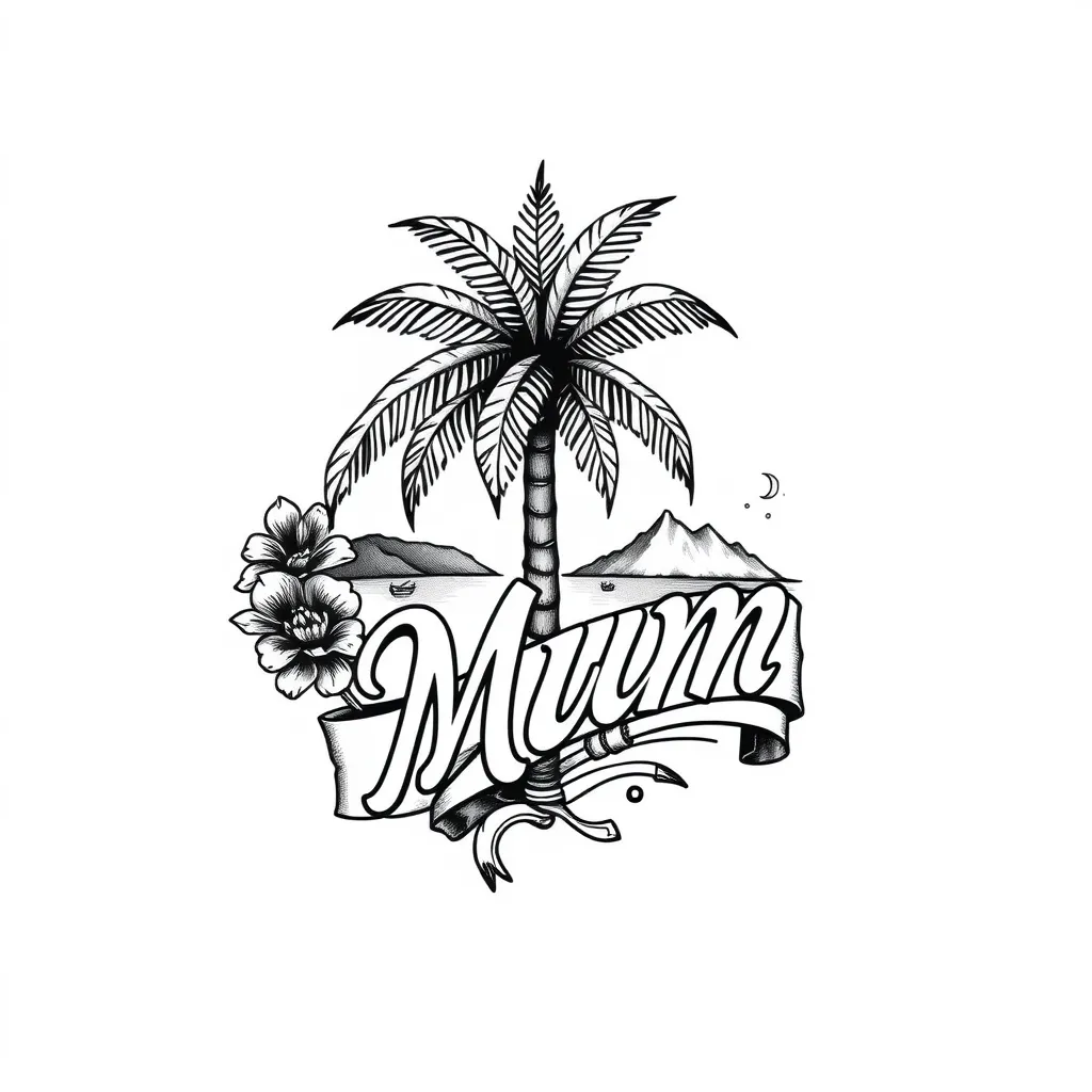 seychelles mauritius and palm tree saying Mum tattoo