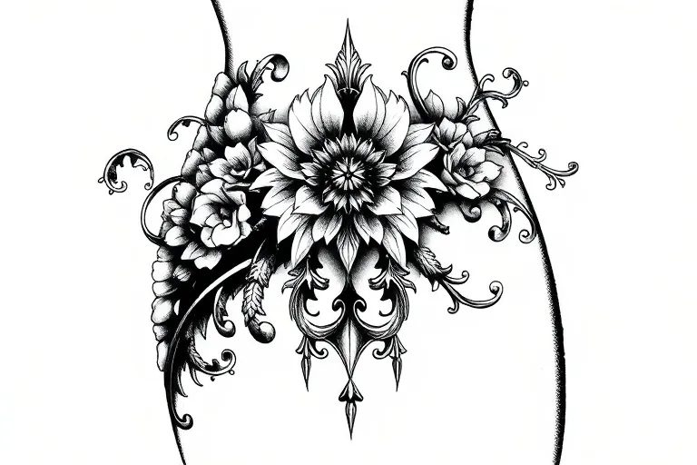 侧腰纹身，黑白，灵感是自己经历生活中有曲折又顺利 tattoo