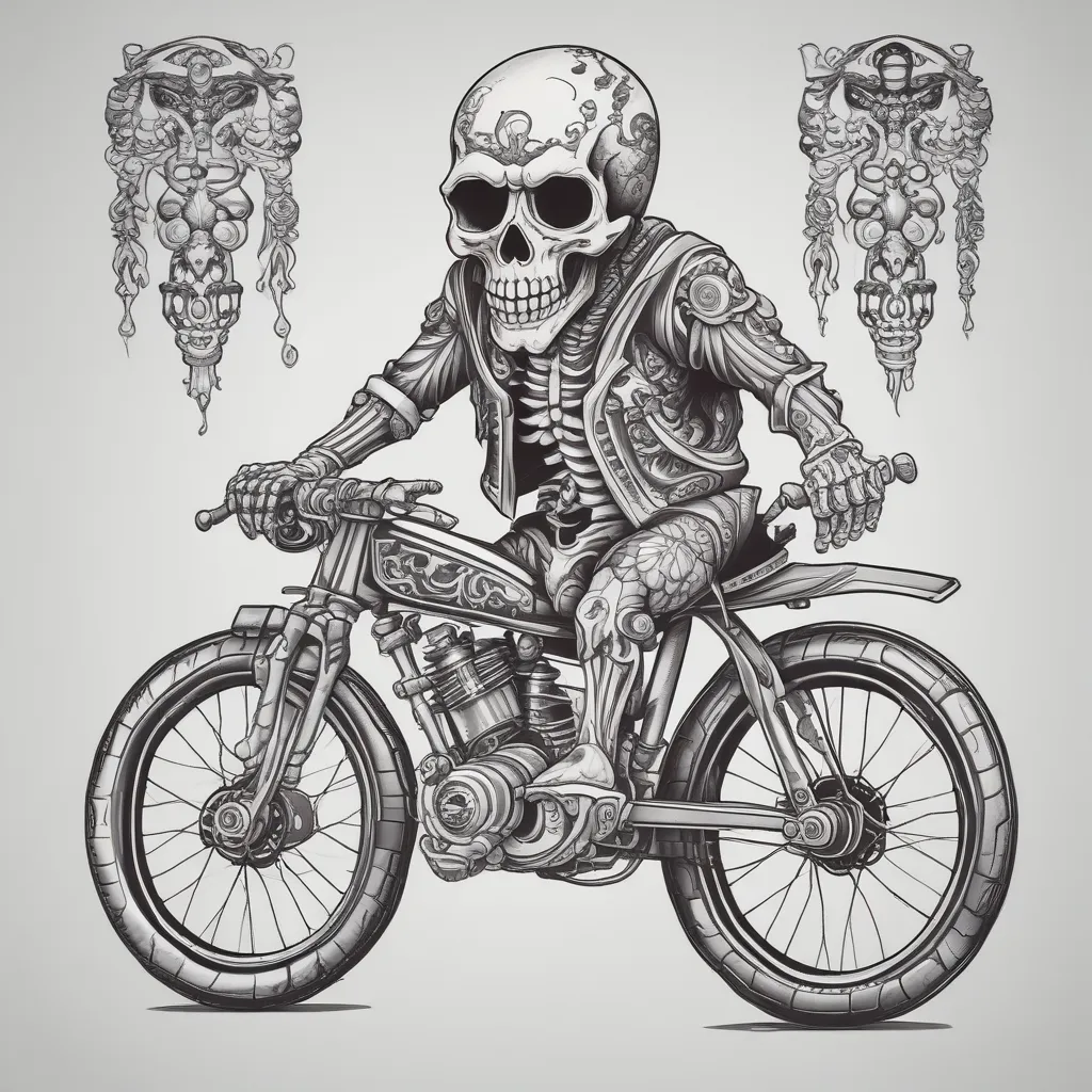 Skeleton on bike tatuointi