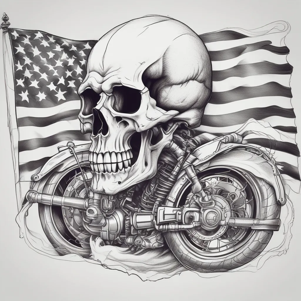 Skull flag reaper motorcycle  纹身