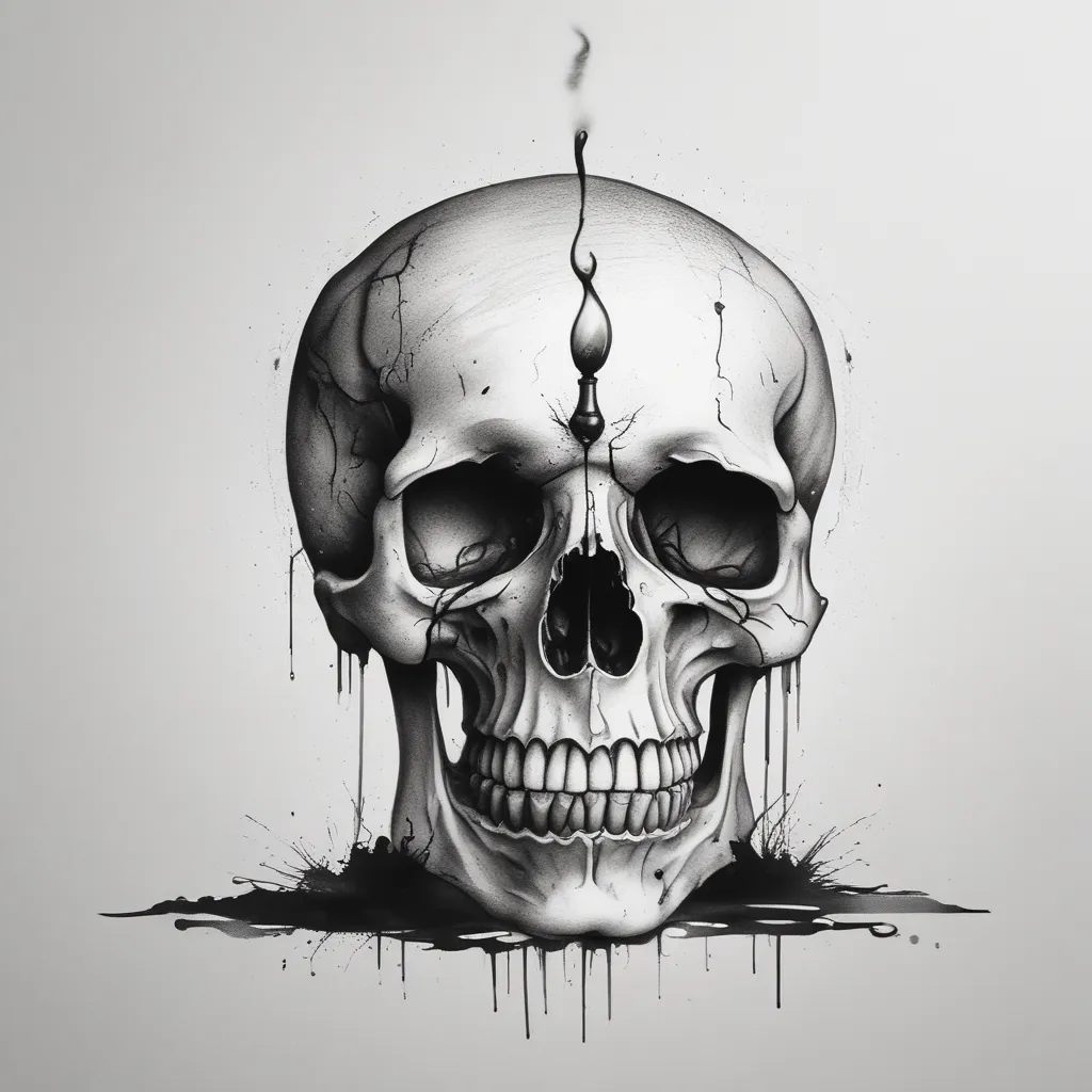 Skull with a dripping candle on it tatuagem