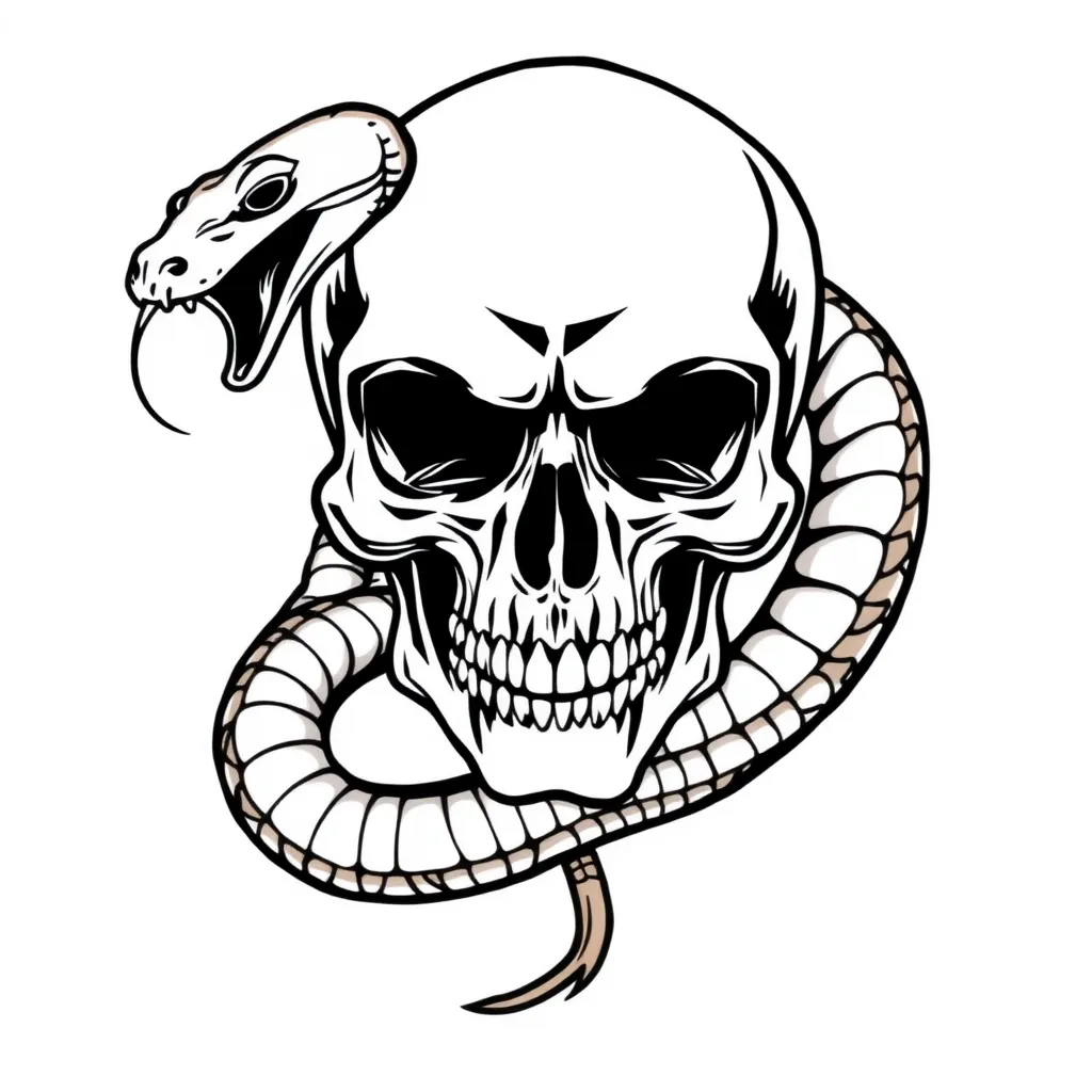 skull with snake tatuointi