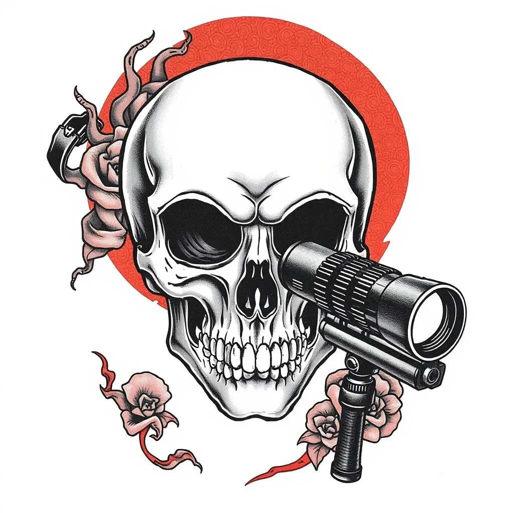 Caveira com a mira duma scope tatuaggio