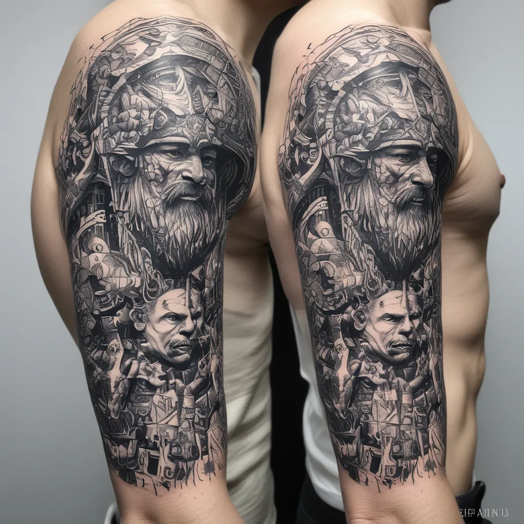 sleeve tattoo with history's greatest warriors टैटू