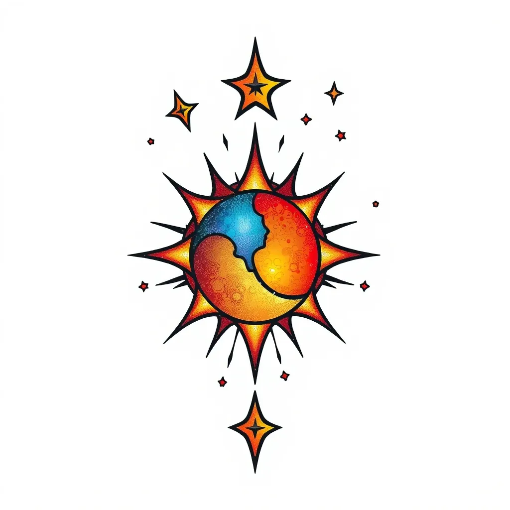 estrellas pequeñas con el sol y la luna وشم