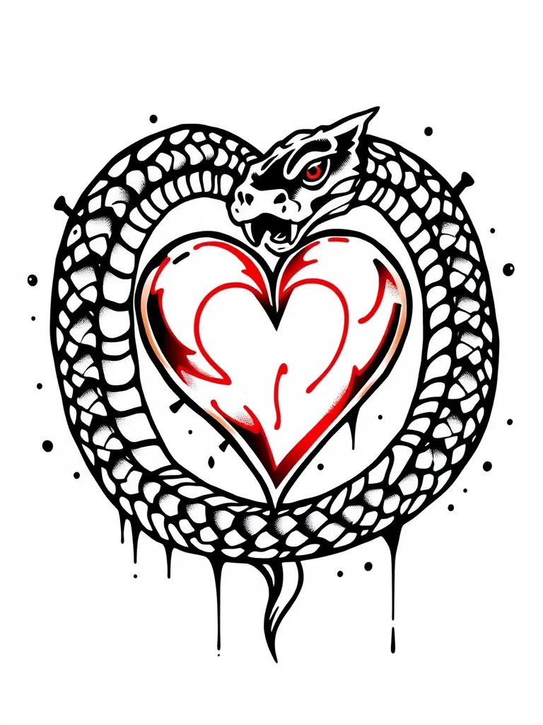 snake around a heart татуировка