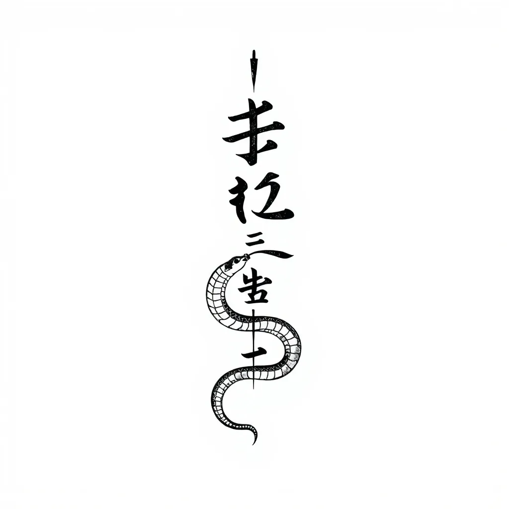 蛇，汉字，竖构图 tatuaggio