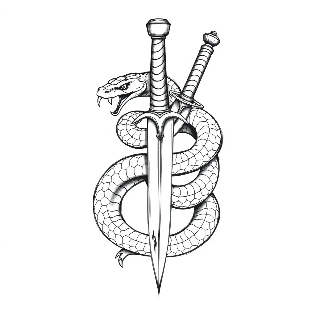 Snake intertwined with a dagger tattoo