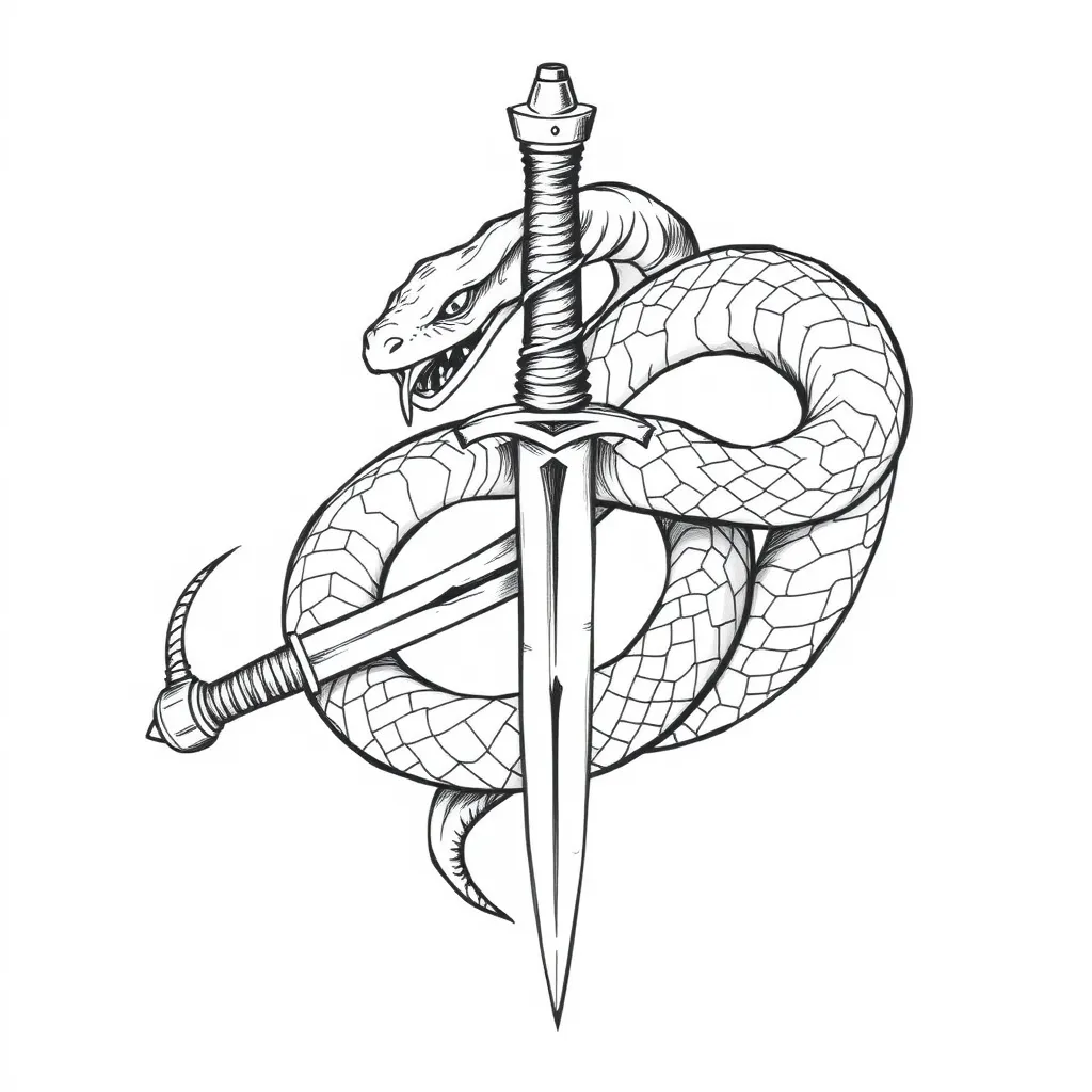 Snake intertwined with a dagger tattoo