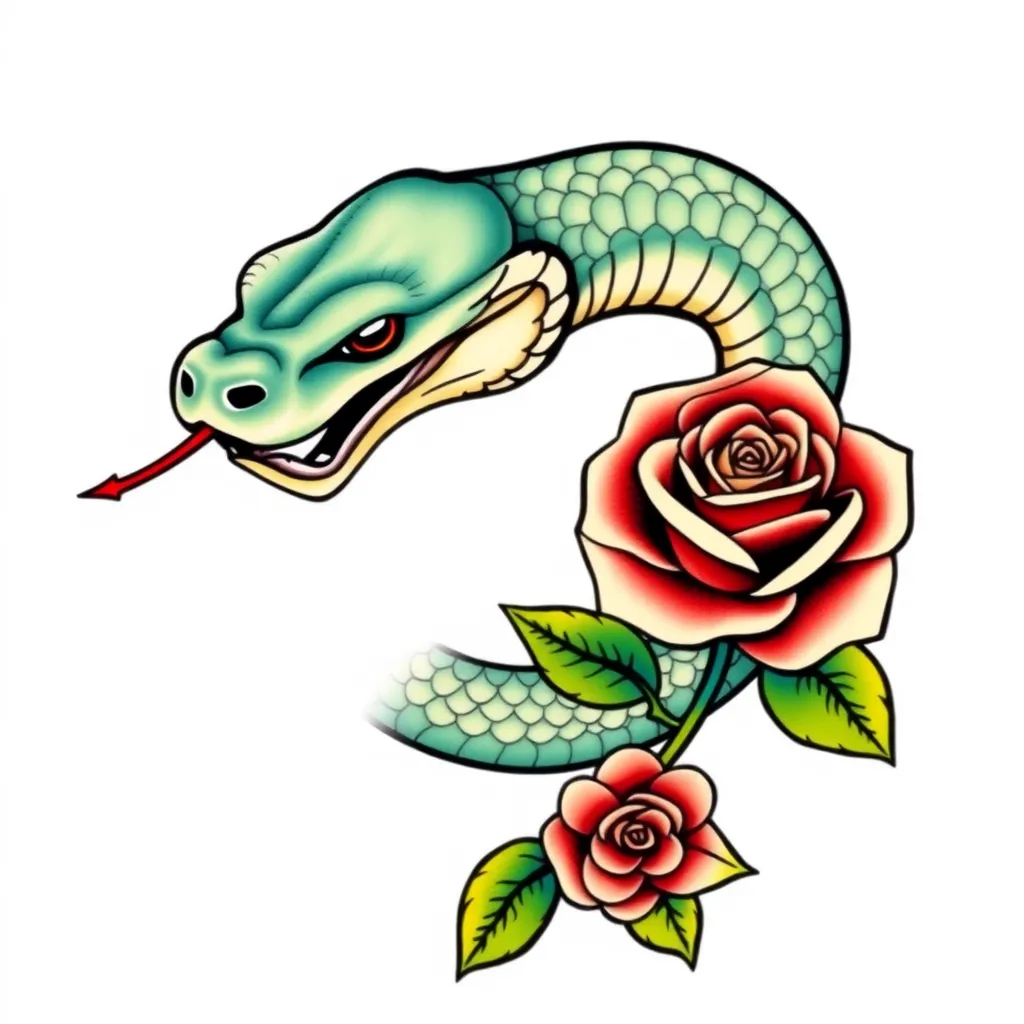 serpiente con rosa tattoo