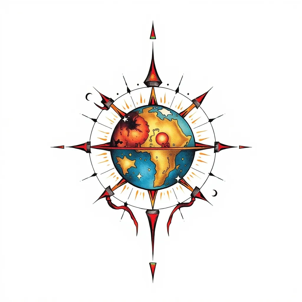 Sistema solare con Atlante realistico che sorregge la Terra  纹身