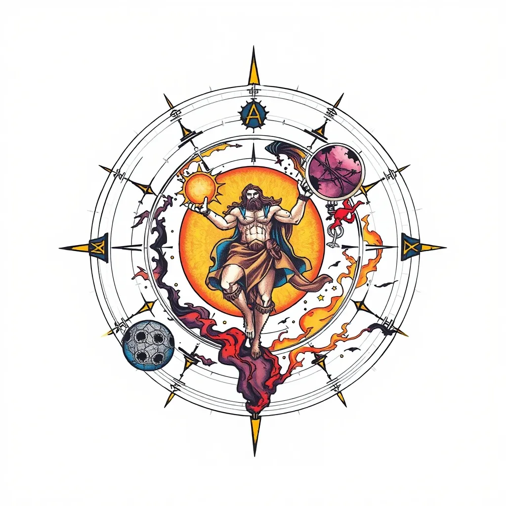 Sistema solare con la figura mitologica di Atlante 入れ墨