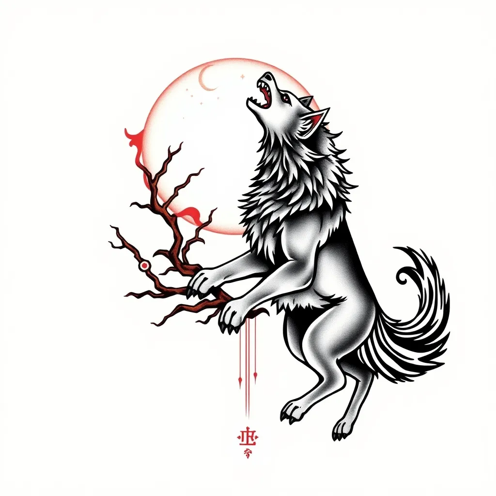  Sons of Loki in wolf form hunting moon and sun sleeve tattoo