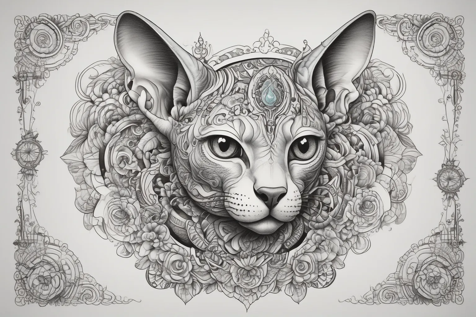 sphinx cat surrended by some details  وشم