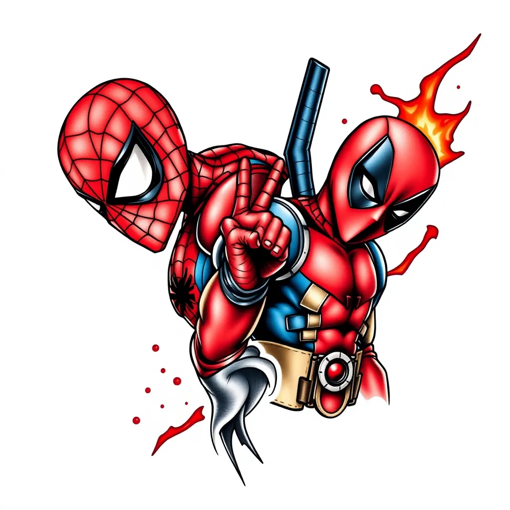 spiderman et deadpool tatuaż