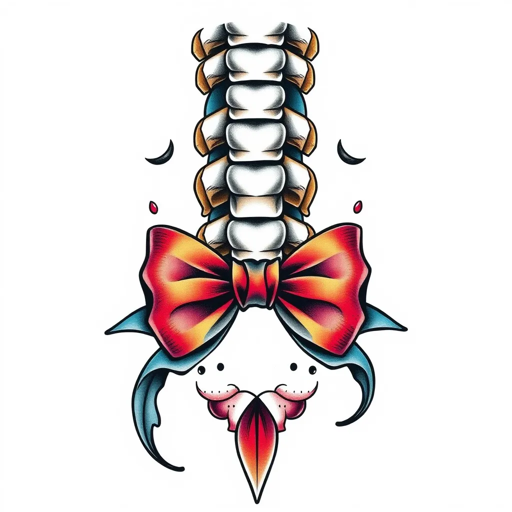 spine, bow tie  tattoo