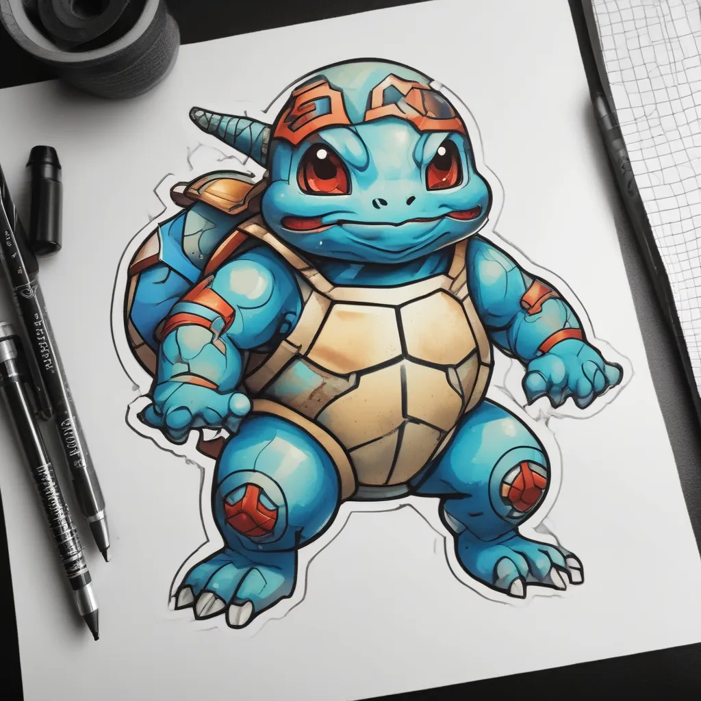 Squirtle pokemon in samurai armor татуировка