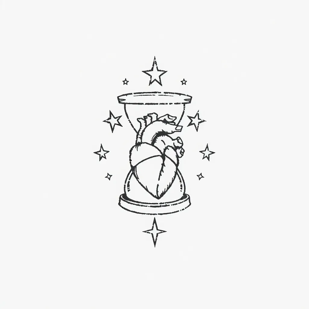 estrellas con reloj de arena y corazon humano وشم