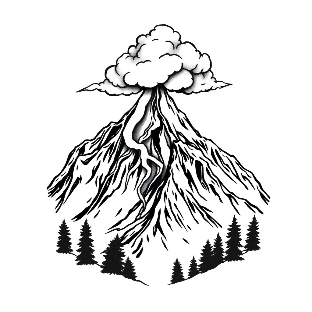 Storm in a montain, with an cloud at the top tattoo