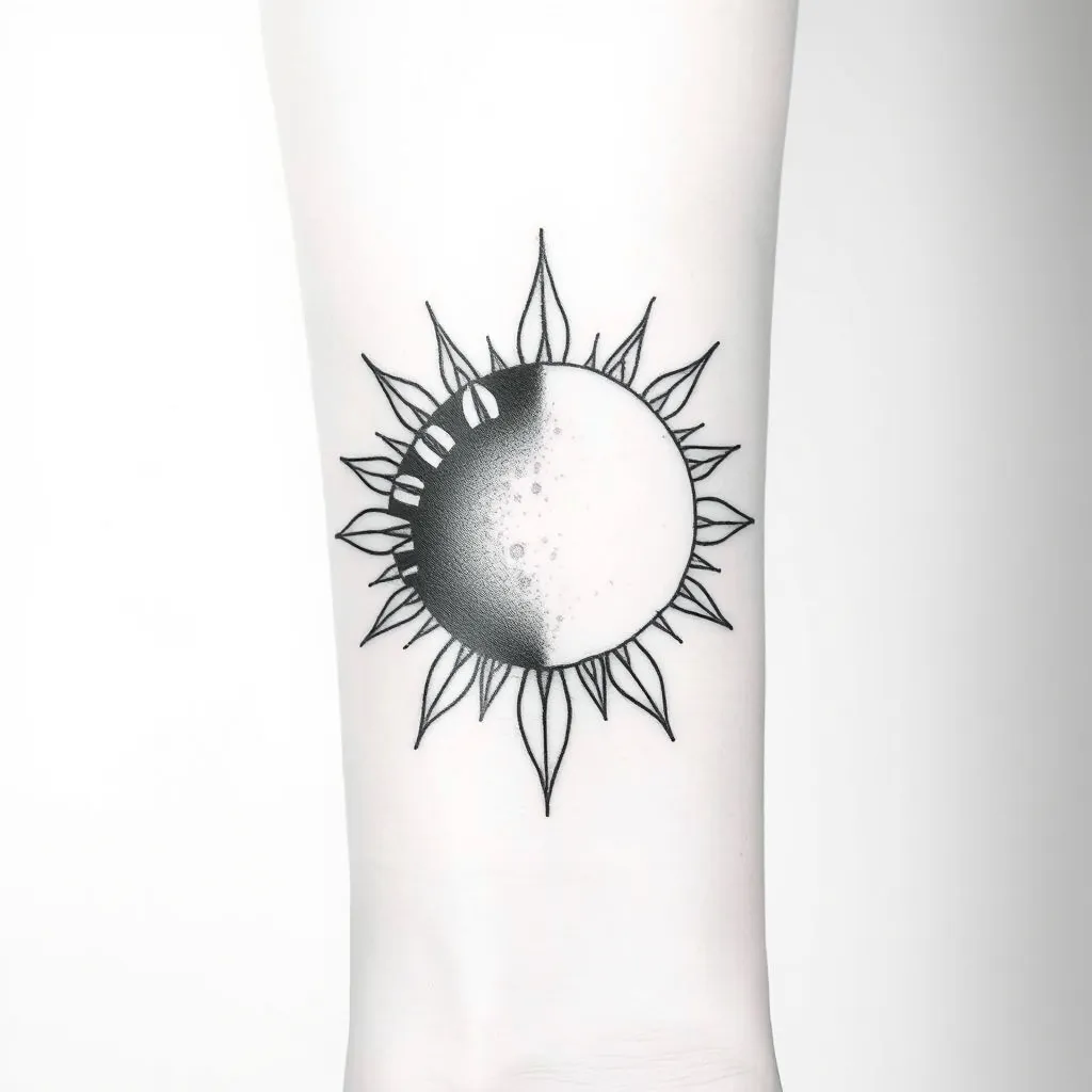 Sonne und Mond, schwarz weiß, geometrisch und minimalistisch, elegant, Handgelenk tetování