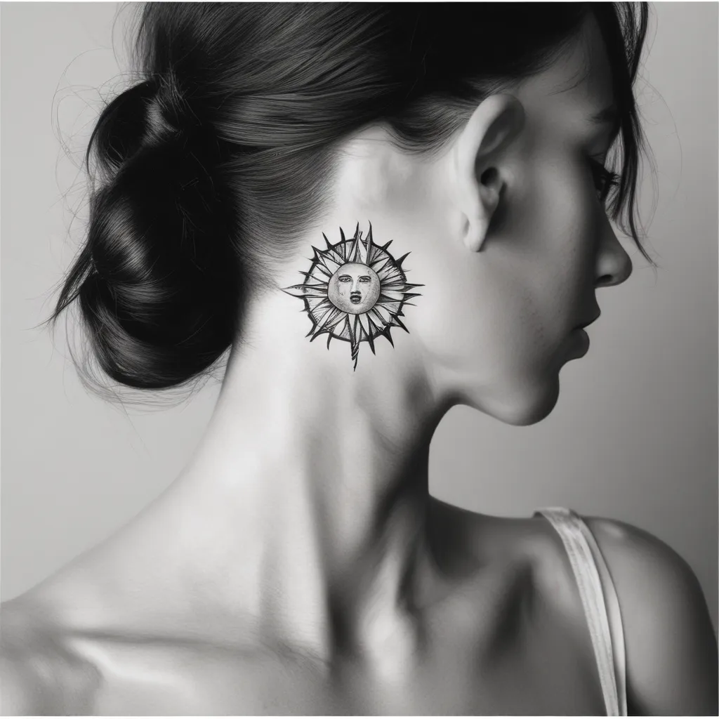 sun and moon ear and neck tattoos tatuaż